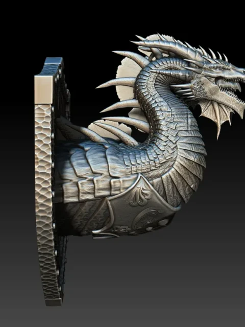 Right Profile showing forward head dominance, layered scale bands, and integrated mount