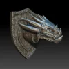 27 Ninarith The White Dragon Trophy Bust – Monstrous Menagerie Front View with extended horn blades and layered neck armor