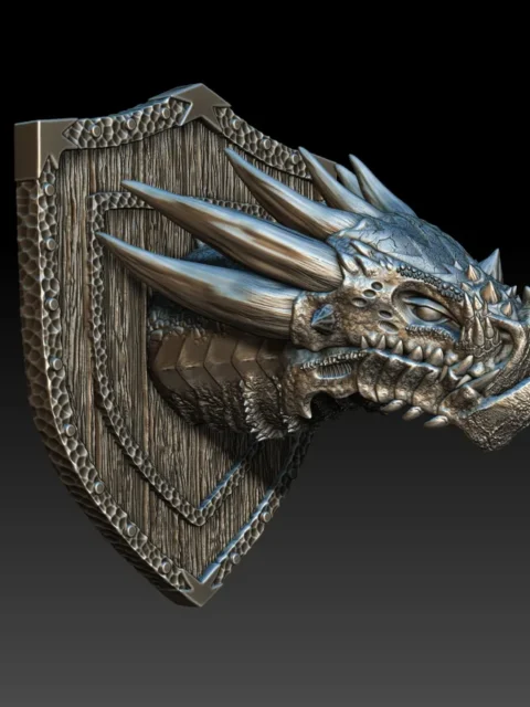 27 Ninarith The White Dragon Trophy Bust – Monstrous Menagerie Front View with extended horn blades and layered neck armor