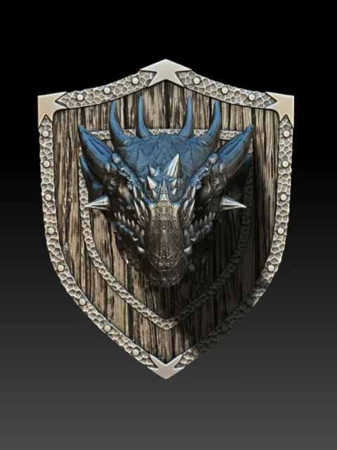 27 Ninarith The White Dragon Trophy Bust – Monstrous Menagerie Angled View highlighting clustered cranial spikes and shield-style backing