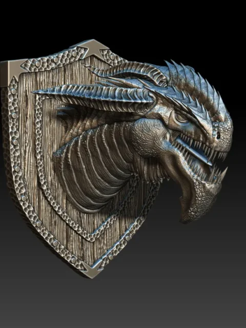 28 Wildmelt The Black Dragon Trophy Bust – Monstrous Menagerie Front View with layered horn tendrils and open hooked jaw