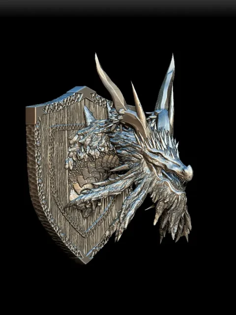 33 Glacius The Ice Dragon Trophy Bust – Monstrous Menagerie Front View with twin upward horns and serrated crown spikes