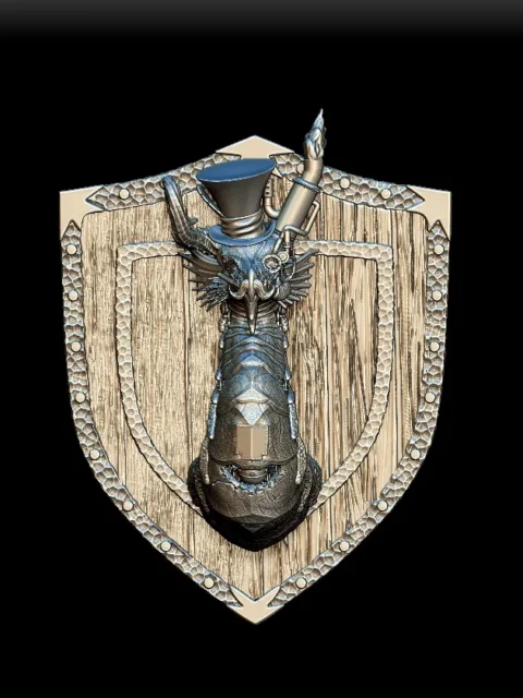 36 Dr Cogsworth Steampunk Dragon Trophy Bust – Monstrous Menagerie Angled View highlighting segmented neck plates and mechanical accents