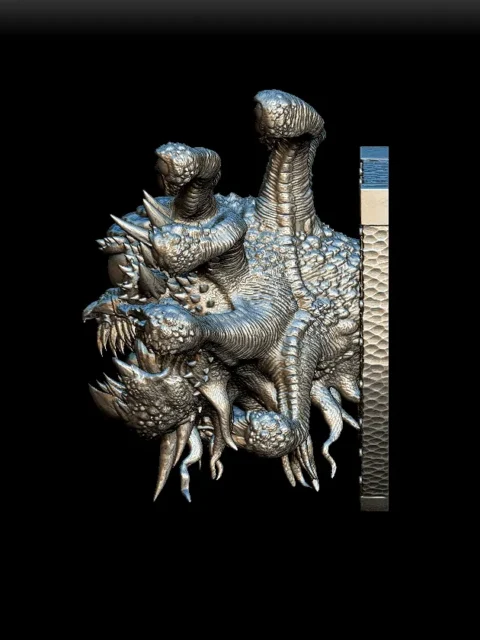 Left Profile capturing central eye cavity, mandible detail, and sculpted mount