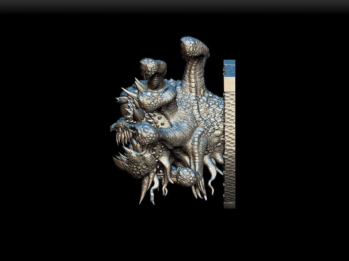 Left Profile capturing central eye cavity, mandible detail, and sculpted mount