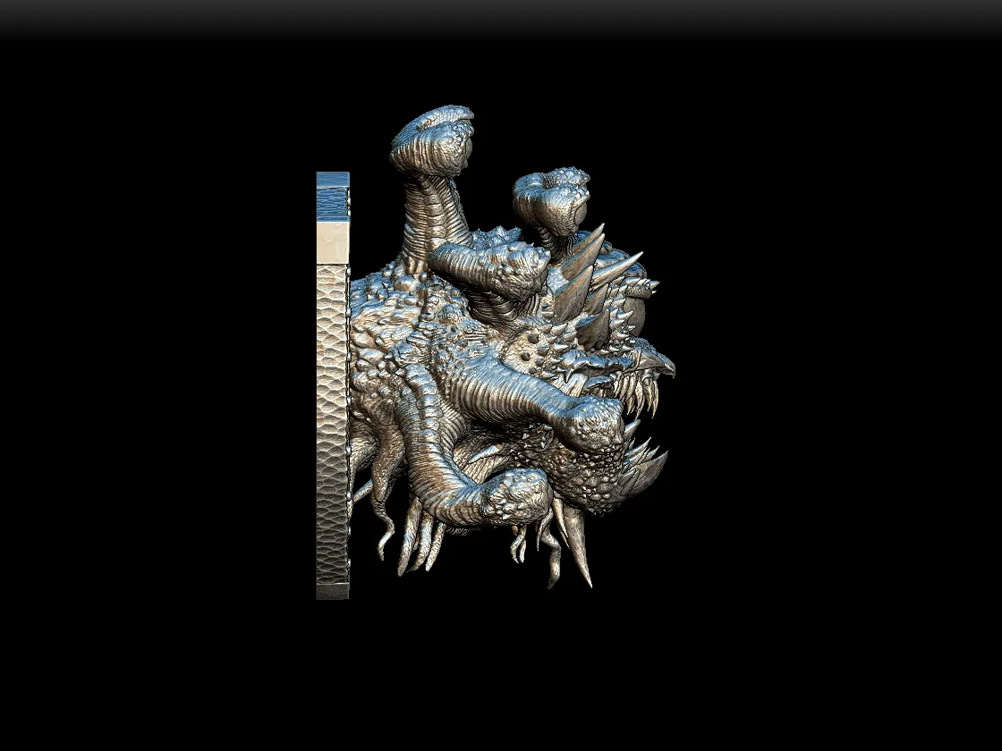 Right Profile showing extended ocular stalks and integrated shield-style backing