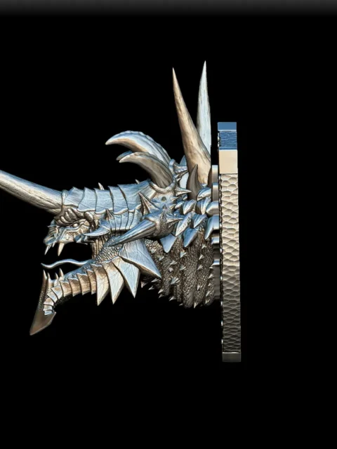 Right Profile showing elongated horn structure and shield-style backing