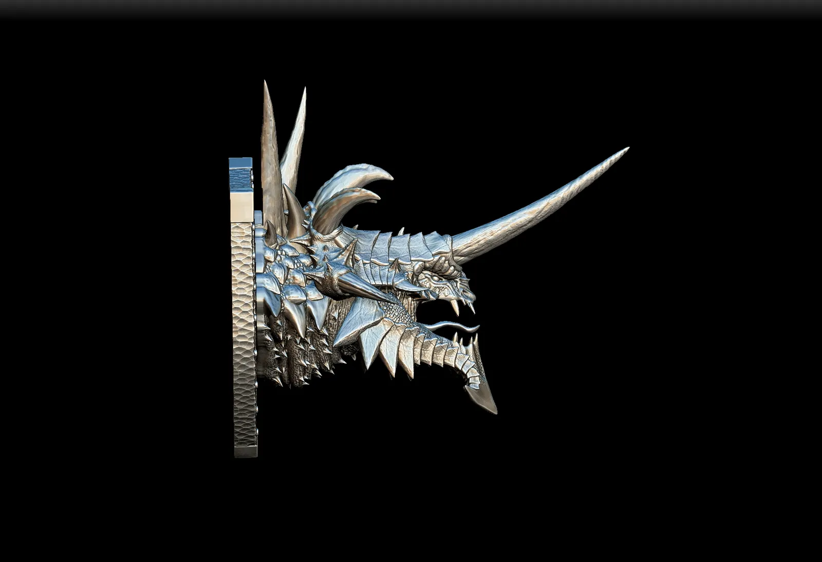 Left Profile capturing clustered facial spikes and sculpted mount detail