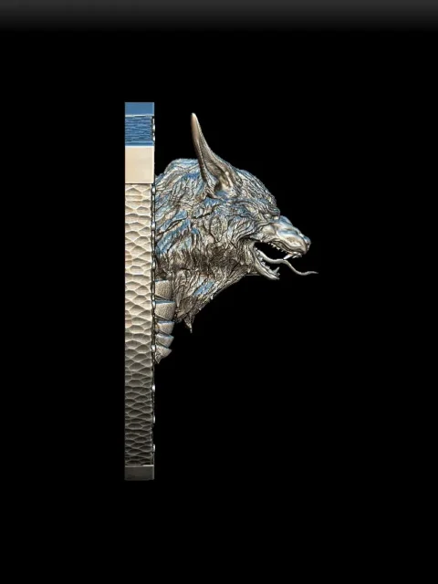 Right Profile showing sleek snout, extended tongue, and shield-style backing