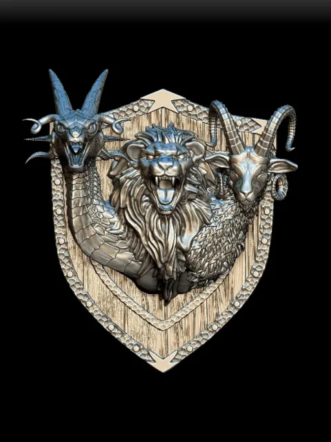 42 Chimera Trophy Bust – Monstrous Menagerie Angled View highlighting layered mane and scaled neck segments