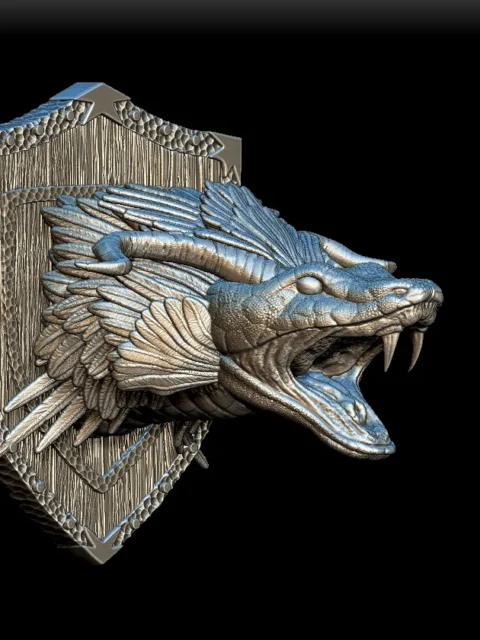 45 Couatl Trophy Bust – Monstrous Menagerie Front View with layered feathered crown and open maw