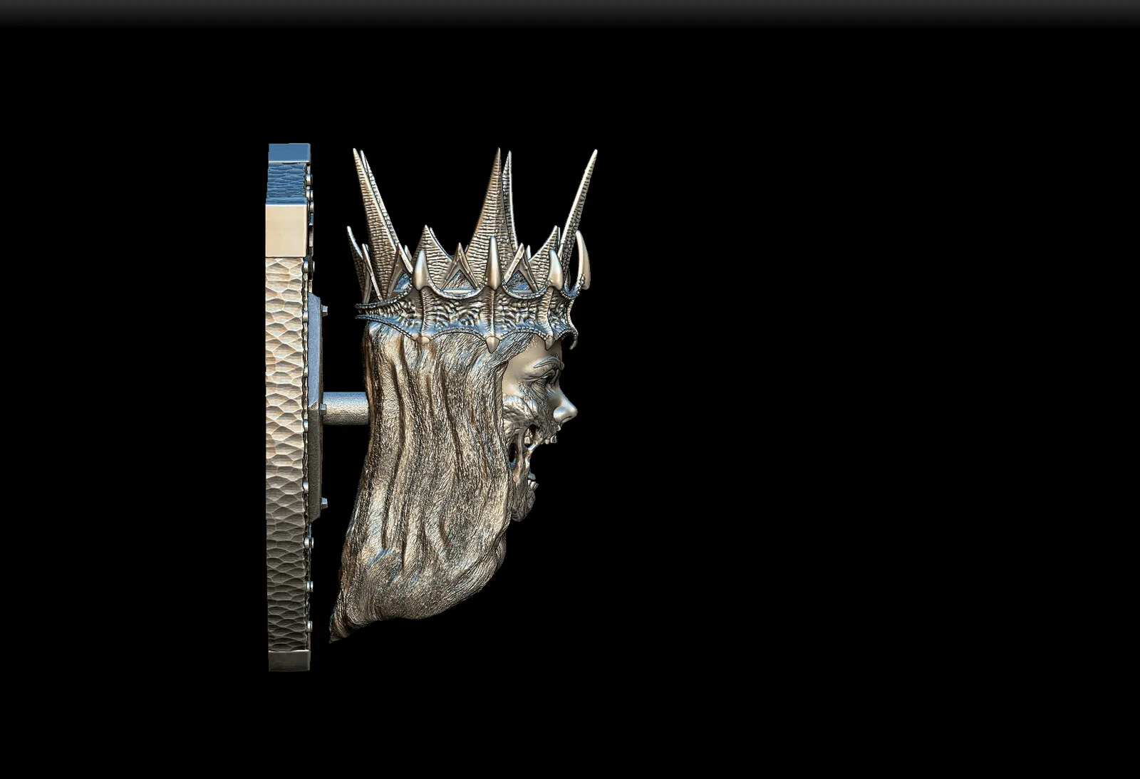 Right Profile displaying elongated crown spikes and flowing hair texture