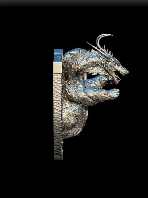 Right Profile showing fur texture and coiled serpentine detail