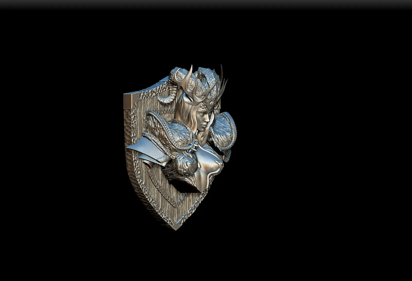 56 Malcanthet Trophy Bust – Monstrous Menagerie Front View with horned crown and layered pauldrons