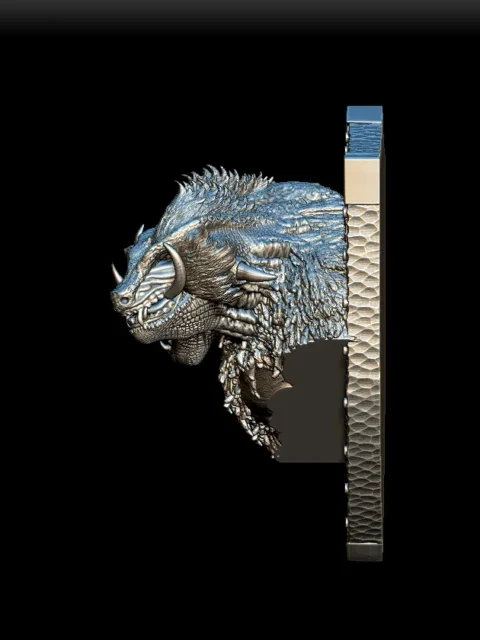 Left Profile emphasizing mirrored head structure and shield-style backing