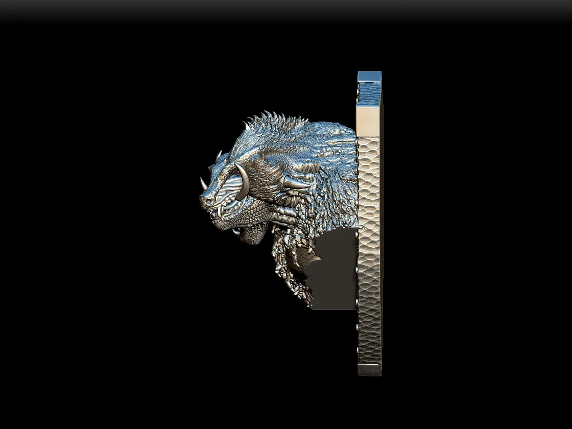 Left Profile emphasizing mirrored head structure and shield-style backing