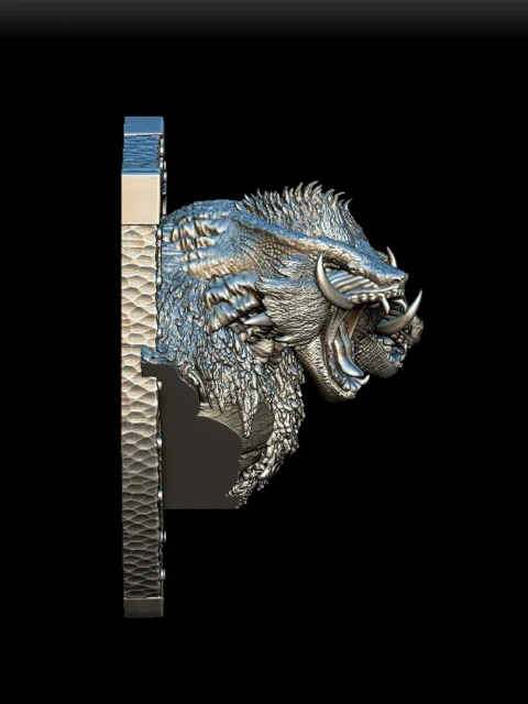 Right Profile showing layered texture and open maw anatomy