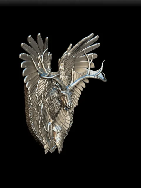 59 Peryton Trophy Bust – Monstrous Menagerie Front View with full wingspan and branching antlers