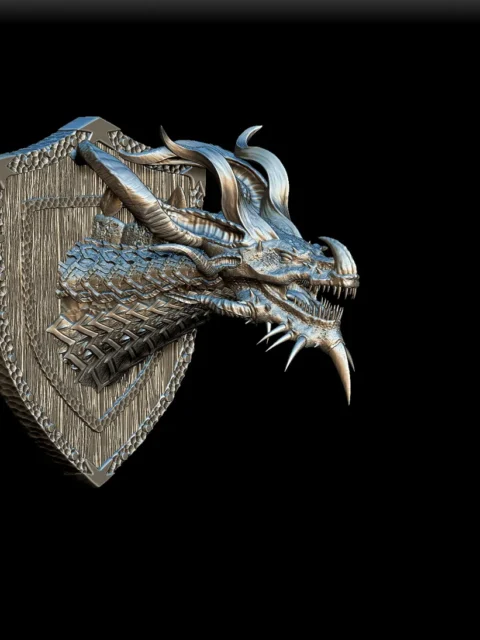 61 Bahamut Trophy Bust – Monstrous Menagerie Angled View with sweeping horns and open maw