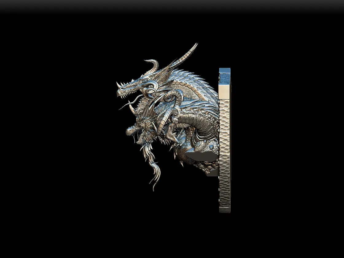 Left Profile displaying curled horn detail and shield backing