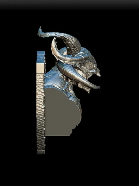 Right Profile showing layered skull ridges and shield backing