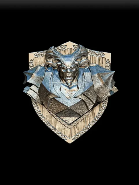 67 Pit Fiend – Male Bust – Monstrous Menagerie Turntable View revealing horn span, shoulder armor, and shield silhouette