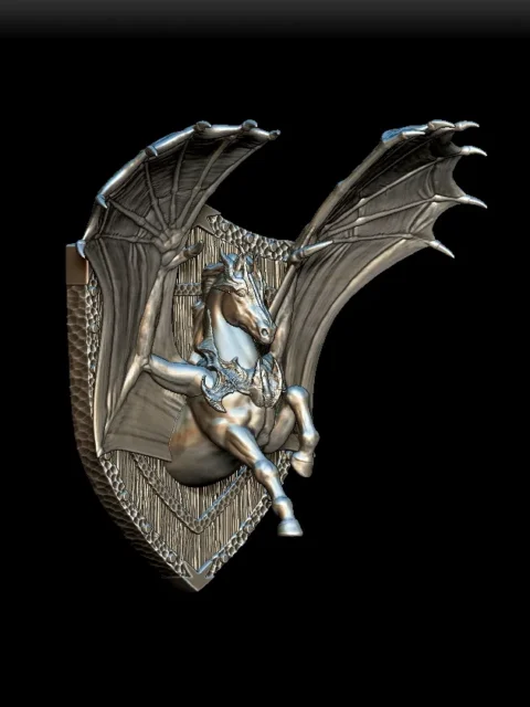 68 Shadow Wing Pegasus Bust – Monstrous Menagerie Front View showing extended wings, lowered head, and muscular forelegs