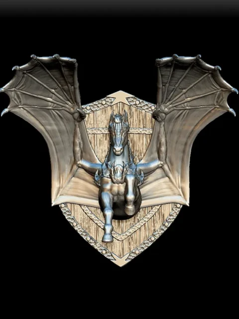 68 Shadow Wing Pegasus Bust – Monstrous Menagerie Turntable View revealing full wing span and shield-style base