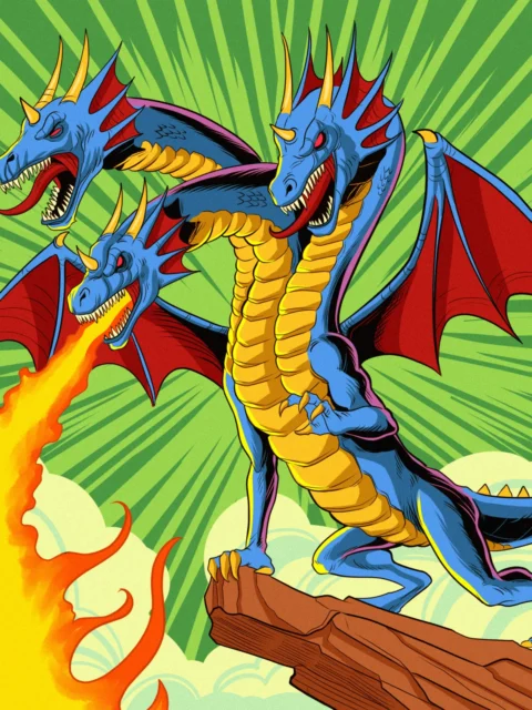 Alternative view of 3 Headed Dragon Art Fantasy Canvas Artwork from Ward TCG