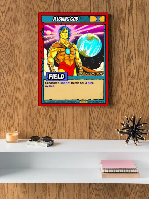 Figure stands in cosmic space with vibrant magenta and purple nebula background.