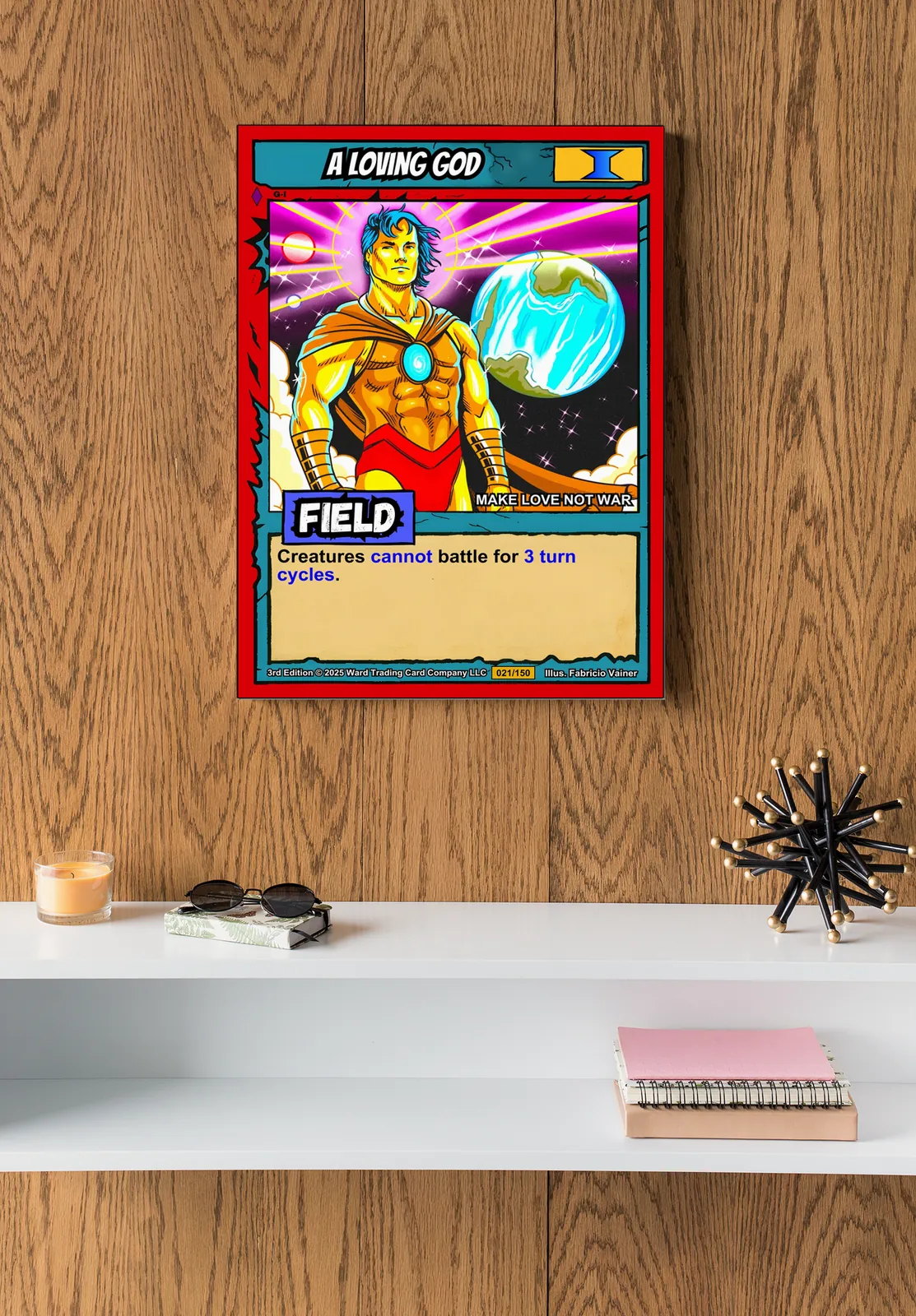 Figure stands in cosmic space with vibrant magenta and purple nebula background.