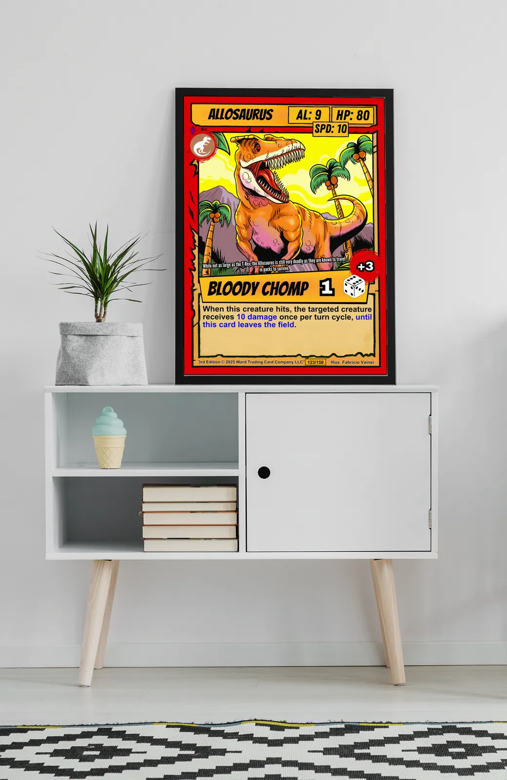 Yellow ability banner reading BLOODY CHOMP with die icon and red plus-three badge.