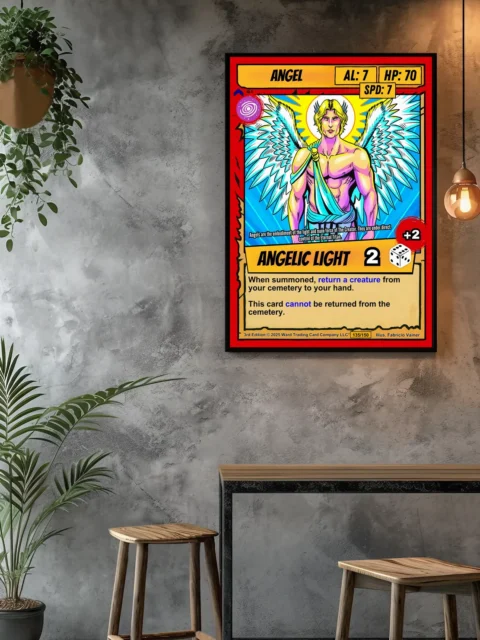 Figure wearing pale blue waist cloth holds golden staff in right hand.