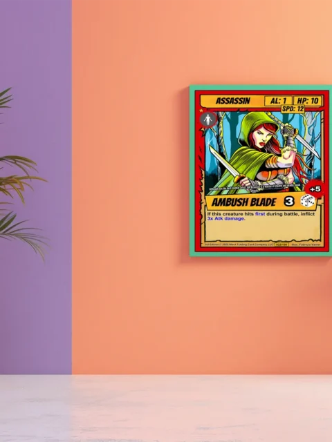 Chartreuse green cloak over leather armor with wrapped arm guards.