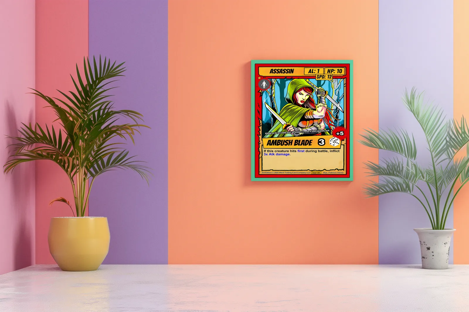 Chartreuse green cloak over leather armor with wrapped arm guards.