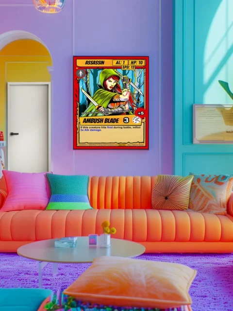 Red border with orange stat boxes showing AL 1, HP 10, SPD 12.