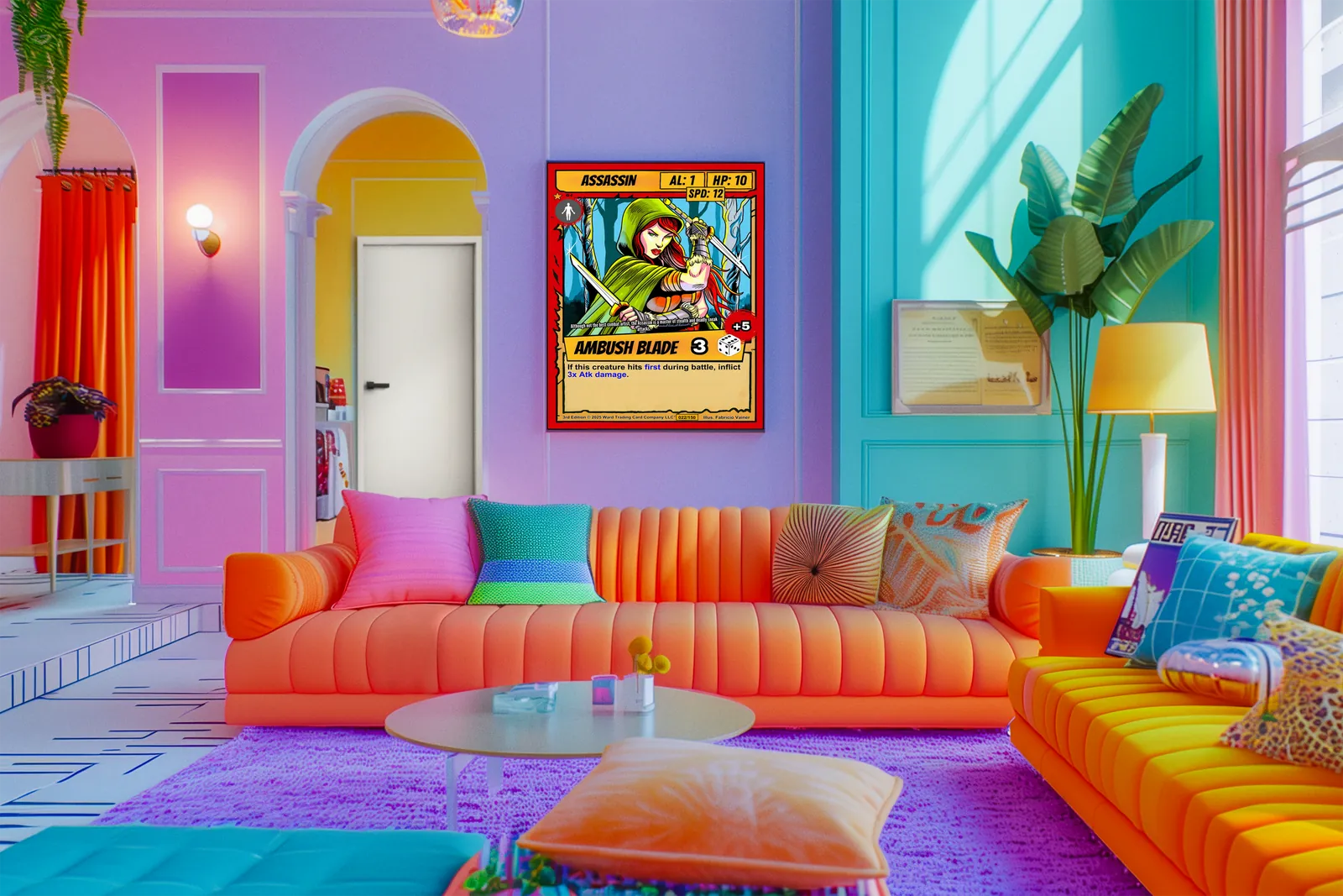 Red border with orange stat boxes showing AL 1, HP 10, SPD 12.