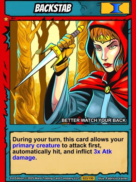 Red hooded female assassin with flowing orange hair drawing a dagger in ready stance.