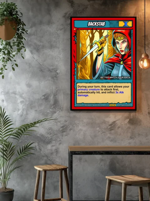 Stylized forest backdrop with orange-brown tree trunks in flat color technique.