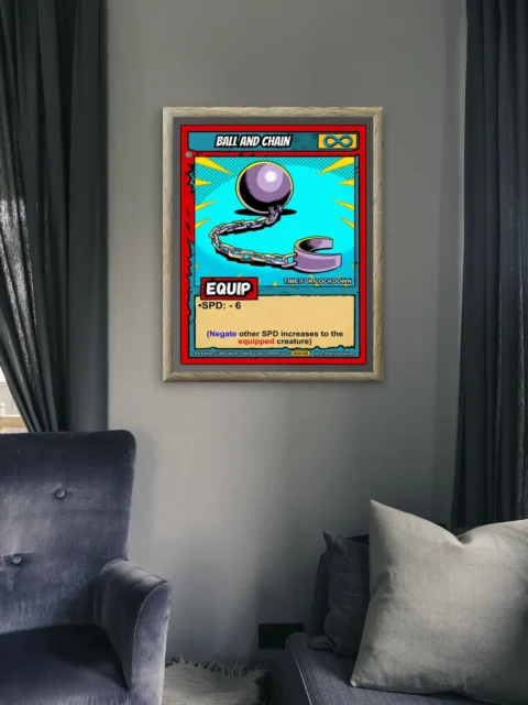 Red border with jagged black inner edges framing trading card design.