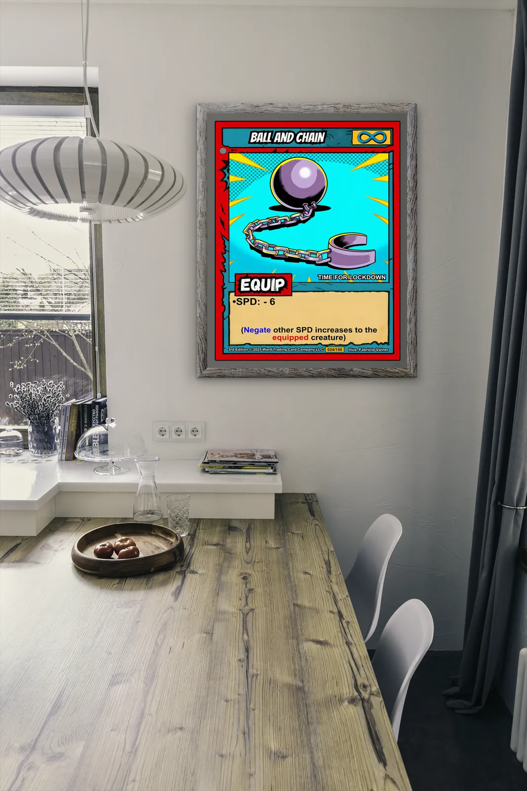 Yellow title banner reading BALL AND CHAIN in black gothic lettering at top.