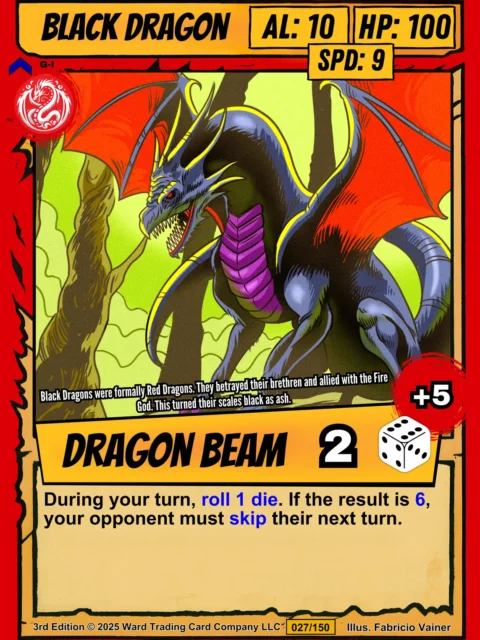 Dark blue-purple dragon with large bat-like wings spread wide against yellow-green gradient background.