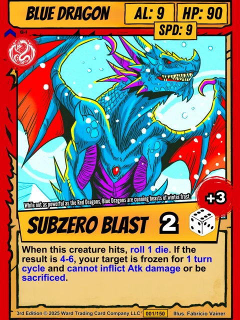 Cyan blue dragon with sharp white fangs and glowing red eyes in aggressive stance.