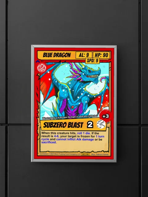 Yellow ability banner reading Subzero Blast with attack value 2 and dice icon.