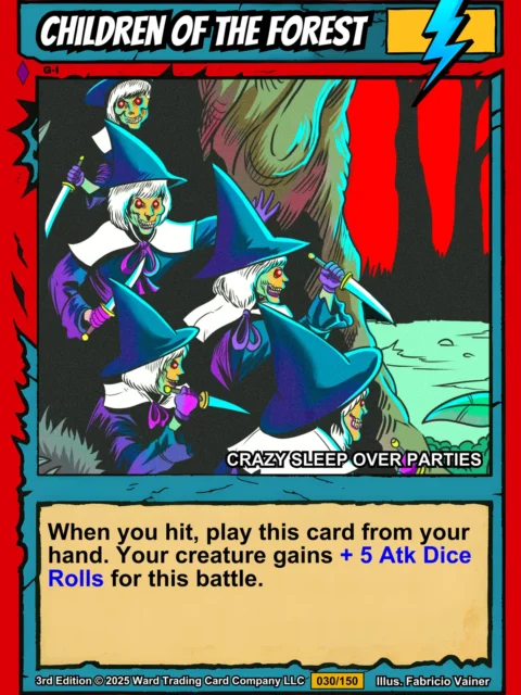 Four skeletal figures in pointed blue hats and flowing blue-white robes wielding daggers.