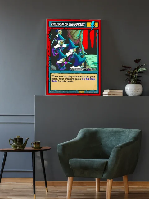 Yellow title banner reading CHILDREN OF THE FOREST in green outlined text.