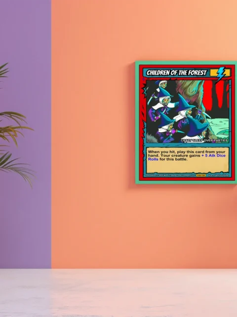 Yellow lightning bolt symbol in upper right corner above skeletal witch figures.