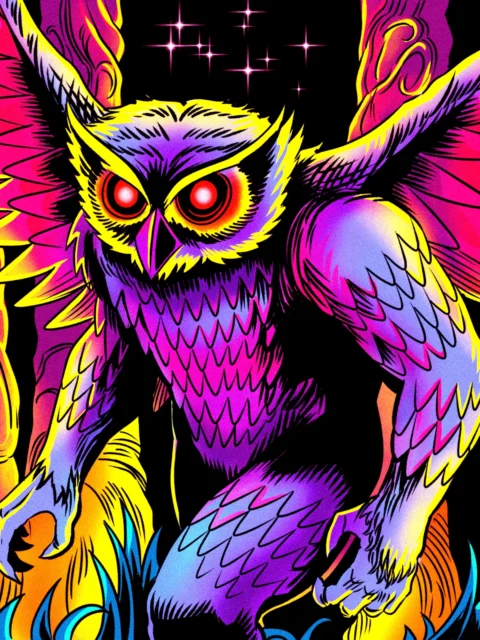 Alternative view of Man Owl Art Fantasy Canvas Print from Ward TCG