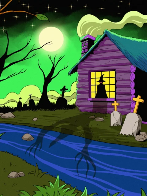 Alternative view of Witches Cabin Art Fantasy Canvas Artwork from Ward TCG