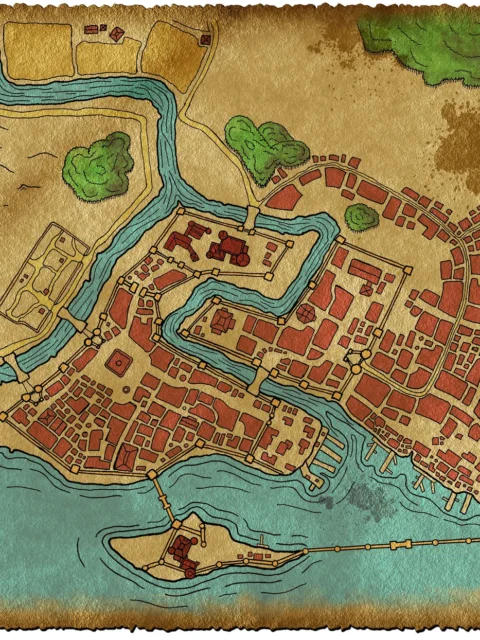 Alternative view of Bay City Fine Art Canvas from Elven Tower Cartography